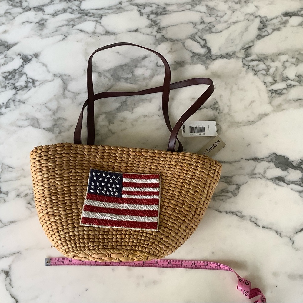 American Flag Straw Raffia Tote NWT